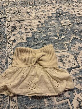 SHEIN Cream Strapless Knit & Eyelet Peplum Top